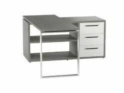 Bureau D'angle Réversible 3 Tiroirs Et 2 Niches Décor Gris Béton Et Blanc - NET -mobilier de bureau Shop meuble bureau 9556243