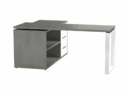 Bureau D'angle Réversible 3 Tiroirs Et 2 Niches Décor Gris Béton Et Blanc - NET -mobilier de bureau Shop meuble bureau 9556247