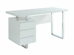Bureau Avec 3 Tiroirs - MDF - Blanc Laqué - MYLAN II -mobilier de bureau Shop meuble bureau 9629511