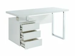 Bureau Avec 3 Tiroirs - MDF - Blanc Laqué - MYLAN II -mobilier de bureau Shop meuble bureau 9629515