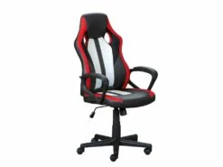 CORVET - Fauteuil Gamer Tissu Et Simili Noir, Blanc Et Rouge