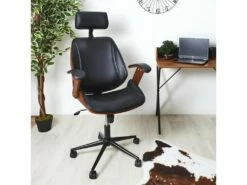 RALPH - Fauteuil De Bureau Simili Noir Et Effet Noyer -mobilier de bureau Shop siege de bureau 10398423