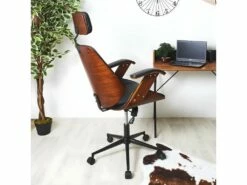 RALPH - Fauteuil De Bureau Simili Noir Et Effet Noyer -mobilier de bureau Shop siege de bureau 10398425