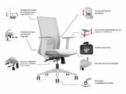 Fauteuil De Bureau Ergonomique Professionnel - Tissu Et Nylon - Gris Et Blanc - FURNIA -mobilier de bureau Shop siege de bureau 11600095