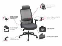 Fauteuil De Bureau Ergonomique Professionnel - Avec Têtière - Nylon Et Tissu - Gris - BANKANO -mobilier de bureau Shop siege de bureau 12345649