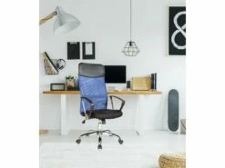 Chaise De Bureau Noir Bleu Tissu Respirant Pu 113 /123x57,5x58,5