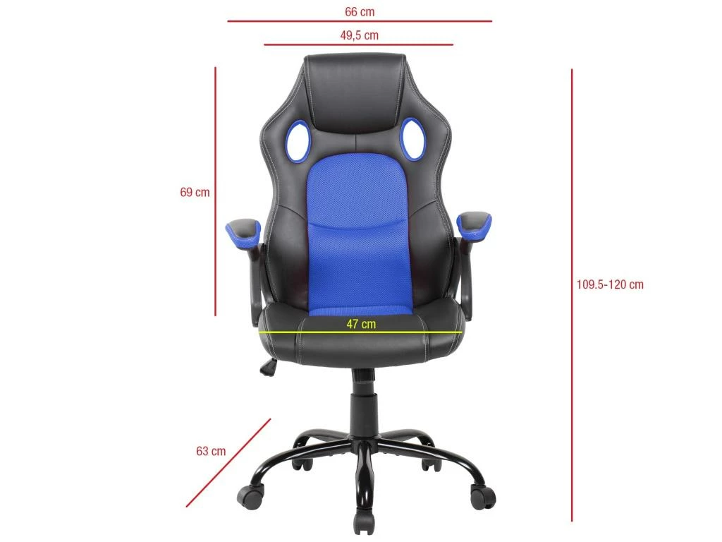 Fauteuil Gamer Siège Noir Bleu Nylon Simili-cuir 120x66x63 3 Fauteuil Gamer Siège Noir Bleu Nylon Simili-cuir 120x66x63 – Image 3