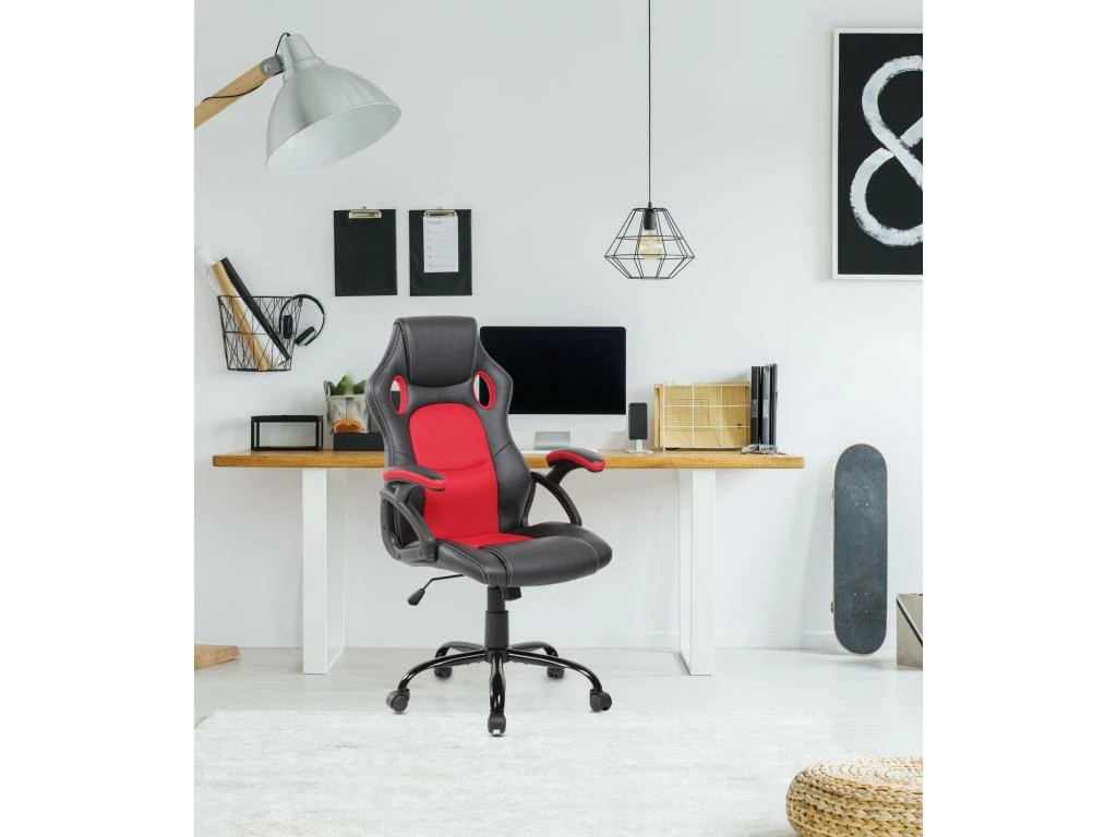 Chaise De Bureau Gaming Siège Noir Rouge Simili-cuir 120x66x63 1 Chaise De Bureau Gaming Siège Noir Rouge Simili-cuir 120x66x63