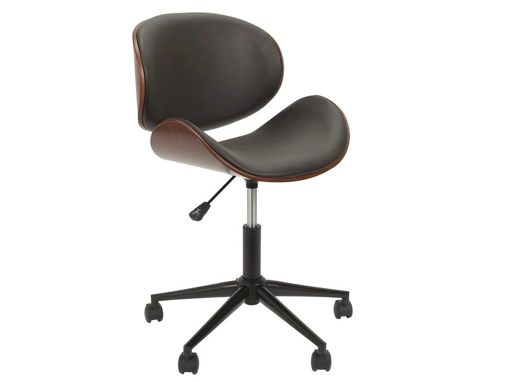 ROKIA - Chaise De Bureau Simili Noir Marbré Et Contreplaqué Marron 1 ROKIA - Chaise De Bureau Simili Noir Marbré Et Contreplaqué Marron