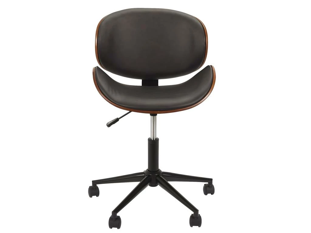 ROKIA - Chaise De Bureau Simili Noir Marbré Et Contreplaqué Marron 3 ROKIA - Chaise De Bureau Simili Noir Marbré Et Contreplaqué Marron – Image 3