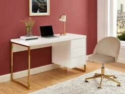Chaise De Bureau - Velours - Beige - Hauteur Réglable - MELBOURNE