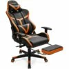 Chaise Gaming Cuir PVC, Siège Gamer Pivotante Ergonomique, Lombaire Charge 150kg Orange