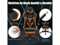 Chaise Gaming Cuir PVC, Siège Gamer Pivotante Ergonomique, Lombaire Charge 150kg Orange -mobilier de bureau Shop siege de bureau 13837505