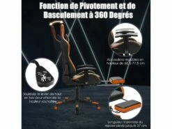 Chaise Gaming Cuir PVC, Siège Gamer Pivotante Ergonomique, Lombaire Charge 150kg Orange -mobilier de bureau Shop siege de bureau 13837507