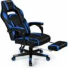 Chaise Gaming Cuir PVC, Siège Gamer Pivotante Ergonomique, Support Lombaire Charge 150kg Bleu