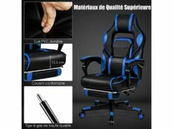 Chaise Gaming Cuir PVC, Siège Gamer Pivotante Ergonomique, Support Lombaire Charge 150kg Bleu -mobilier de bureau Shop siege de bureau 13837525