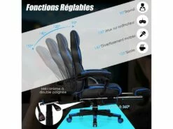 Chaise Gaming Cuir PVC, Siège Gamer Pivotante Ergonomique, Support Lombaire Charge 150kg Bleu -mobilier de bureau Shop siege de bureau 13837527