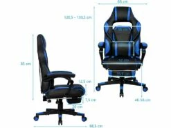 Chaise Gaming Cuir PVC, Siège Gamer Pivotante Ergonomique, Support Lombaire Charge 150kg Bleu -mobilier de bureau Shop siege de bureau 13837529