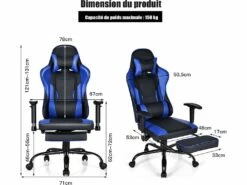Fauteuil Gamer, Chaise Gaming Inclinable Avec Repose-pieds Télescopique Avec Appui-tête -mobilier de bureau Shop siege de bureau 13837589