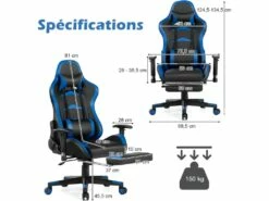 Chaise Gaming Cuir PVC, Siège Gamer Ergonomique Pivotant -mobilier de bureau Shop siege de bureau 13837685