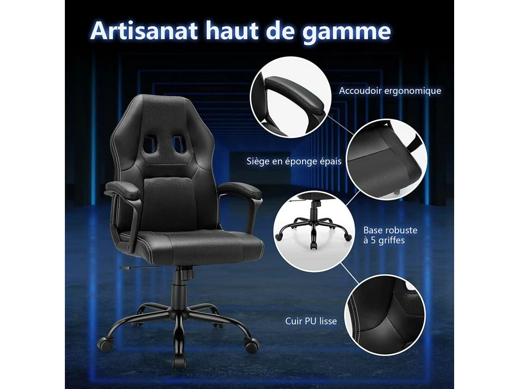 Chaise Gamer, Fauteuil De Bureau Réglable Pivontant Avec Dossier Ergonomique , Pour Maison, Bureau 2 Chaise Gamer, Fauteuil De Bureau Réglable Pivontant Avec Dossier Ergonomique , Pour Maison, Bureau – Image 2