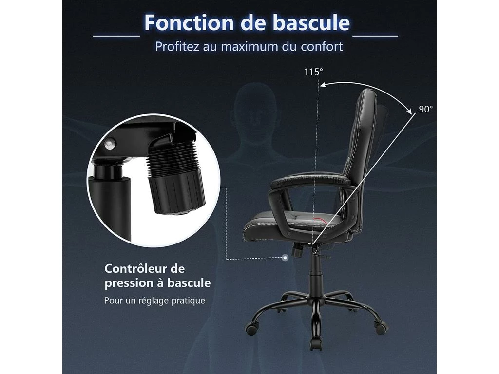 Chaise Gamer, Fauteuil De Bureau Réglable Pivontant Avec Dossier Ergonomique , Pour Maison, Bureau 3 Chaise Gamer, Fauteuil De Bureau Réglable Pivontant Avec Dossier Ergonomique , Pour Maison, Bureau – Image 3