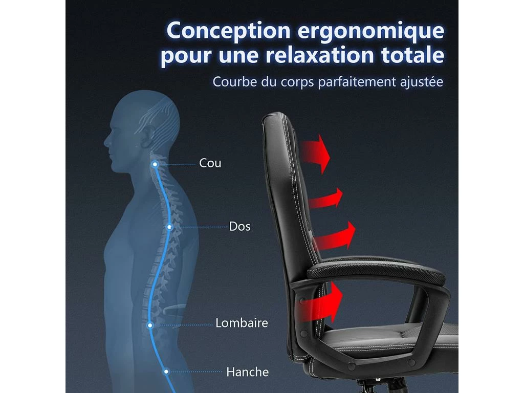 Chaise Gamer, Fauteuil De Bureau Réglable Pivontant Avec Dossier Ergonomique , Pour Maison, Bureau 4 Chaise Gamer, Fauteuil De Bureau Réglable Pivontant Avec Dossier Ergonomique , Pour Maison, Bureau – Image 4