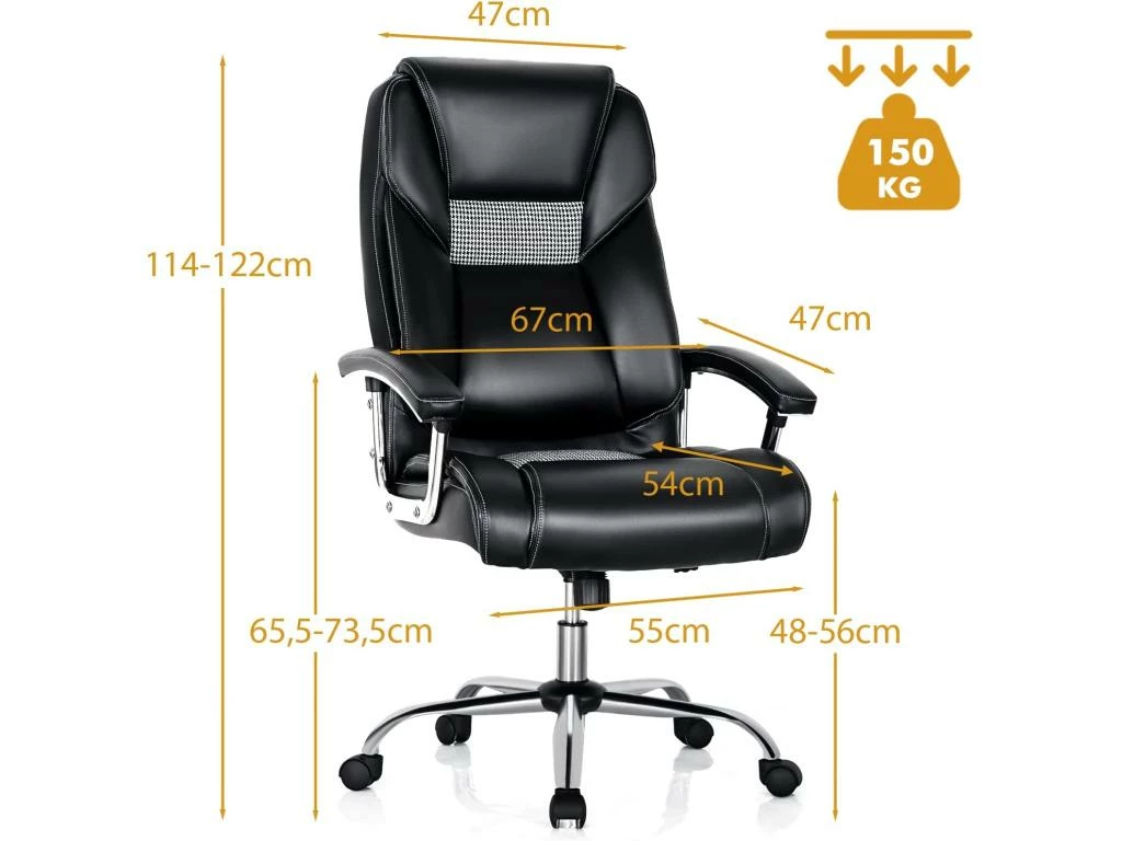 Chaise De Bureau à Dossier Haut, Fauteuil à Bascule Réglable En Hauteur 5 Chaise De Bureau à Dossier Haut, Fauteuil à Bascule Réglable En Hauteur – Image 5