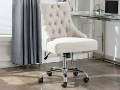 Chaise De Bureau - Tissu - Beige - Hauteur Réglable - MERVIA