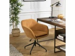 ALBANE - Fauteuil Tissu Orange Avec Boutons Pieds Métal Noir -mobilier de bureau Shop siege de bureau 14699757