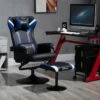 Fauteuil Gamer Inclinable Pivotant Avec Repose-pied - Coussins Lombaires, Tétière Inclus - Revêtement Synthétique Bleu Noir