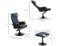 Fauteuil Gamer Inclinable Pivotant Avec Repose-pied - Coussins Lombaires, Tétière Inclus - Revêtement Synthétique Bleu Noir -mobilier de bureau Shop siege de bureau 14901323
