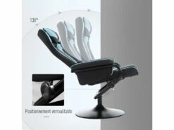 Fauteuil Gamer Inclinable Pivotant Avec Repose-pied - Coussins Lombaires, Tétière Inclus - Revêtement Synthétique Bleu Noir -mobilier de bureau Shop siege de bureau 14901327