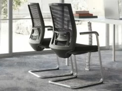 Chaise De Réunion Professionnelle - Tissu Et Métal Chromé - Noir - RULIO -mobilier de bureau Shop siege de bureau 1711995