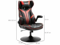 Fauteuil Gaming Base Ronde Métal Pivotante 360° Hauteur Réglable Tétière Accoudoirs Relevables PVC Rouge Noir -mobilier de bureau Shop siege de bureau 18881165