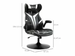 Fauteuil Gaming Base Ronde Métal Pivotante 360° Hauteur Réglable Tétière Accoudoirs Relevables PVC Blanc Noir -mobilier de bureau Shop siege de bureau 18881175