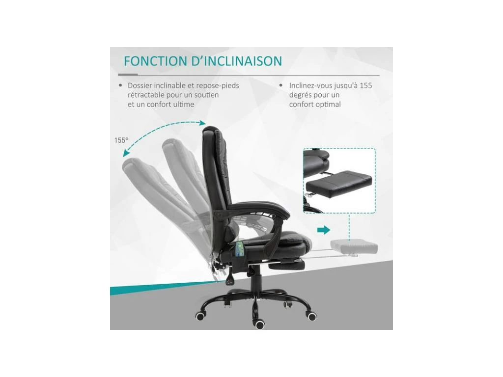 Fauteuil De Bureau Relaxant Massant BRANSON Noir 5 Fauteuil De Bureau Relaxant Massant BRANSON Noir – Image 5