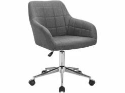 Fauteuil Tabouret Chaise De Bureau En Lin Gris Foncé 19_0000169