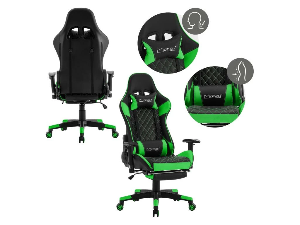 Chaise De Jeu Avec Repose-pieds Extensible 2D Accoudoirs Noir/Vert En Similicuir ML-Design 3 Chaise De Jeu Avec Repose-pieds Extensible 2D Accoudoirs Noir/Vert En Similicuir ML-Design – Image 3