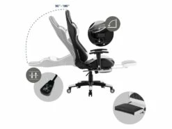 Chaise De Jeu Avec Repose-pieds Extensible 2D Accoudoirs Noir/Blanc En Similicuir ML-Design -mobilier de bureau Shop siege de bureau 20126235