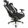 Chaise Gaming De Bascule, Siège Gamer Pivotante Ergonomique, Support Lombaire Et Poche Blanc
