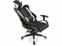 Chaise Gaming De Bascule, Siège Gamer Pivotante Ergonomique, Support Lombaire Et Poche Blanc