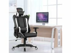 Chaise Gaming De Bascule, Siège Gamer Pivotante Ergonomique, Support Lombaire Et Poche Blanc -mobilier de bureau Shop siege de bureau 21961067