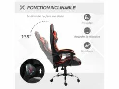 Fauteuil De Bureau Gamer Style Baquet Racing - Pivotant, Inclinable - Coussins Tétière Et Lombaires Inclus - Revêtement PU Rouge Noir -mobilier de bureau Shop siege de bureau 22116587
