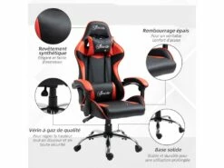 Fauteuil De Bureau Gamer Style Baquet Racing - Pivotant, Inclinable - Coussins Tétière Et Lombaires Inclus - Revêtement PU Rouge Noir -mobilier de bureau Shop siege de bureau 22116589