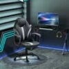 Chaise De Bureau Ergonomique Fauteuil De Bureau Style Gaming Pivotant Hauteur Réglable En Similicuir Avec Dossier Et Accoudoir Gris