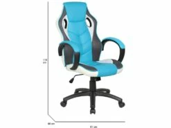 Chaise De Jeu Caloundra, Fauteuil De Jeu Pour Adultes, Chaise De Bureau, 66x61h104/114 Cm, Bleu Ciel Et Blanc