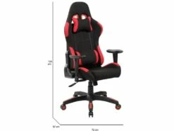 Chaise De Jeu Bundaberg, Fauteuil De Jeu Pour Adultes, Chaise De Bureau, 57x72h124/134 Cm, Noir Et Rouge