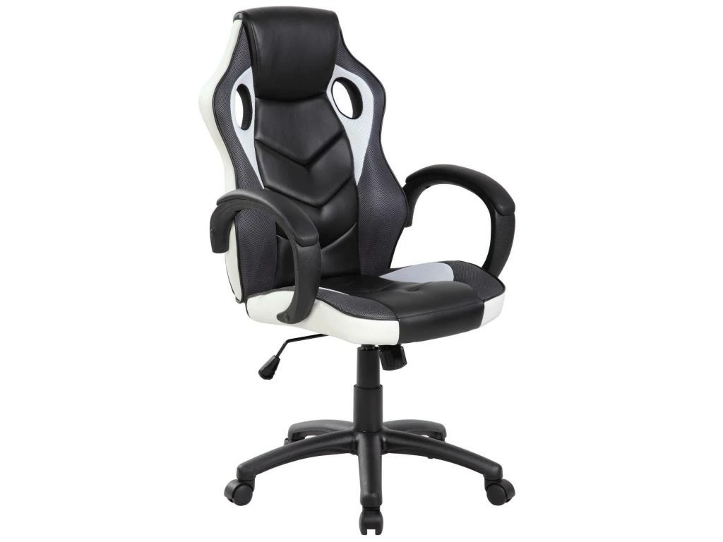 Chaise De Jeu Caloundra, Fauteuil De Jeu Pour Adultes, Chaise De Bureau, 66x61h104/114 Cm, Noir Et Blanc 2 Chaise De Jeu Caloundra, Fauteuil De Jeu Pour Adultes, Chaise De Bureau, 66x61h104/114 Cm, Noir Et Blanc – Image 2