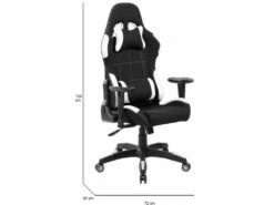 Chaise De Jeu Bundaberg, Fauteuil De Jeu Pour Adultes, Chaise De Bureau, 57x72h124/134 Cm, Noir Et Blanc